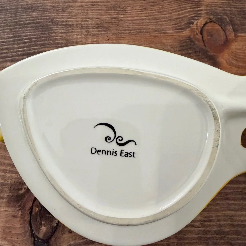 Dennis East Ceramic Sunglasses Divided Serving Dish Yellow Polka Dot Butterfly